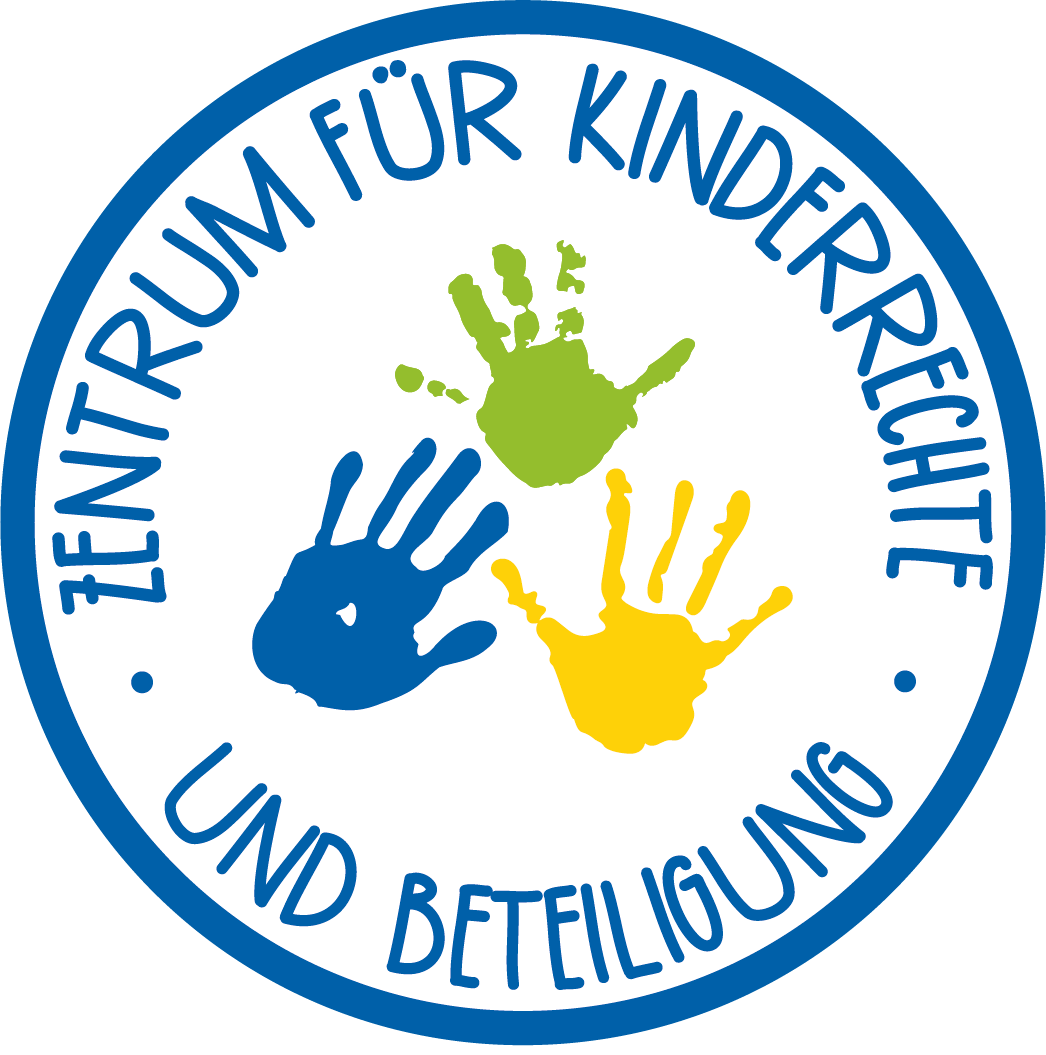 Das Logo des Zentrums für Kinderrechte zeigt bunte Handabdrücke und betont das Thema Beteiligung.